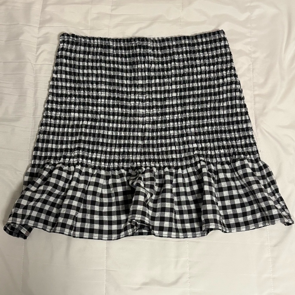 Divided Black and White Checkered A-Line Skirt